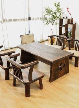 34257实木板桌复古国学桌大家闲用茶台禅意书法矮桌榻榻阳小台休