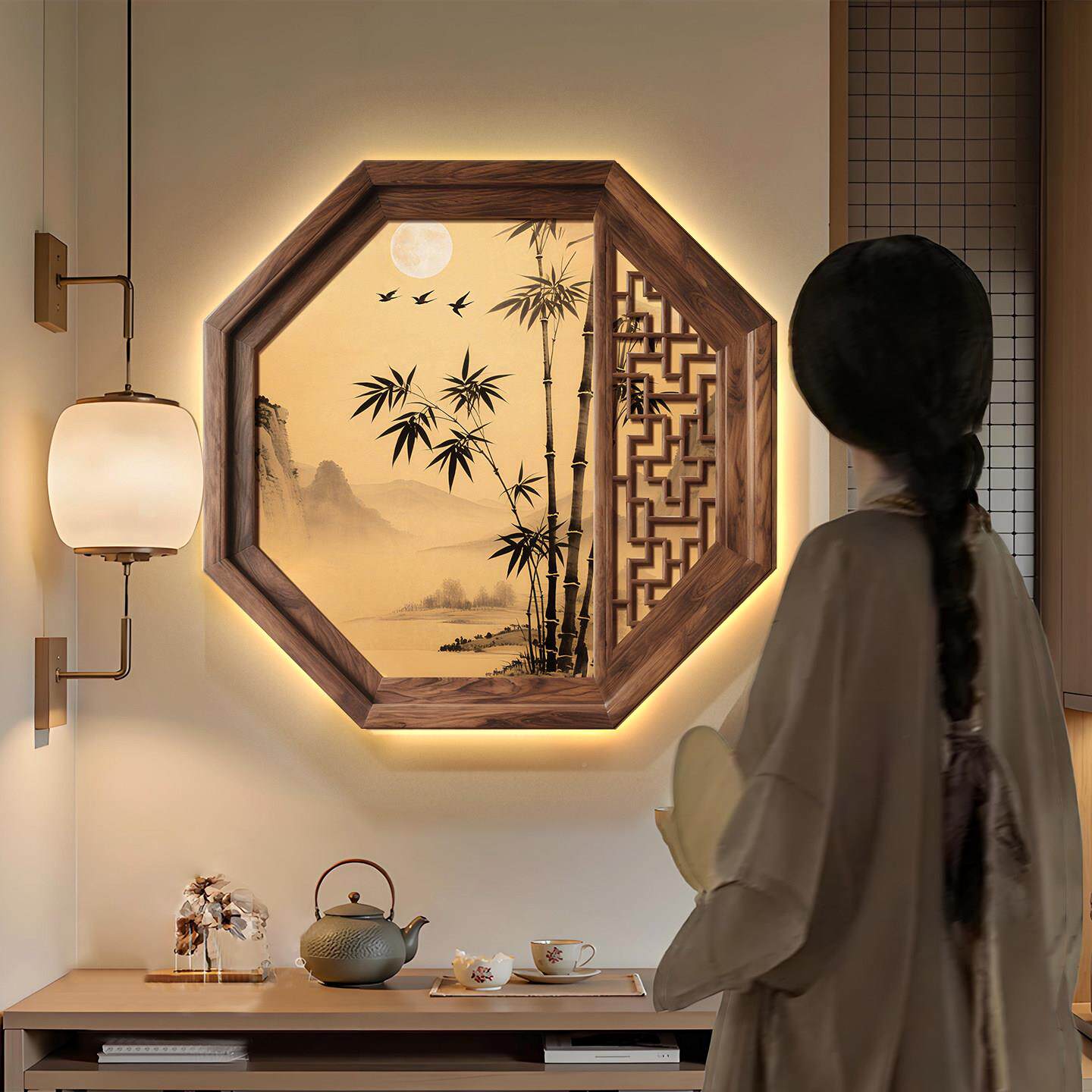 宋代美学玄关围装饰画新中式禅意厅挂画高客级茶室氛感布置壁OLC