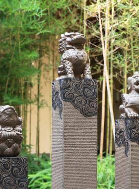 门拴马桩石雕F056貔貅古拴马柱麒麟口摆花件庭院园布置造景装彷饰