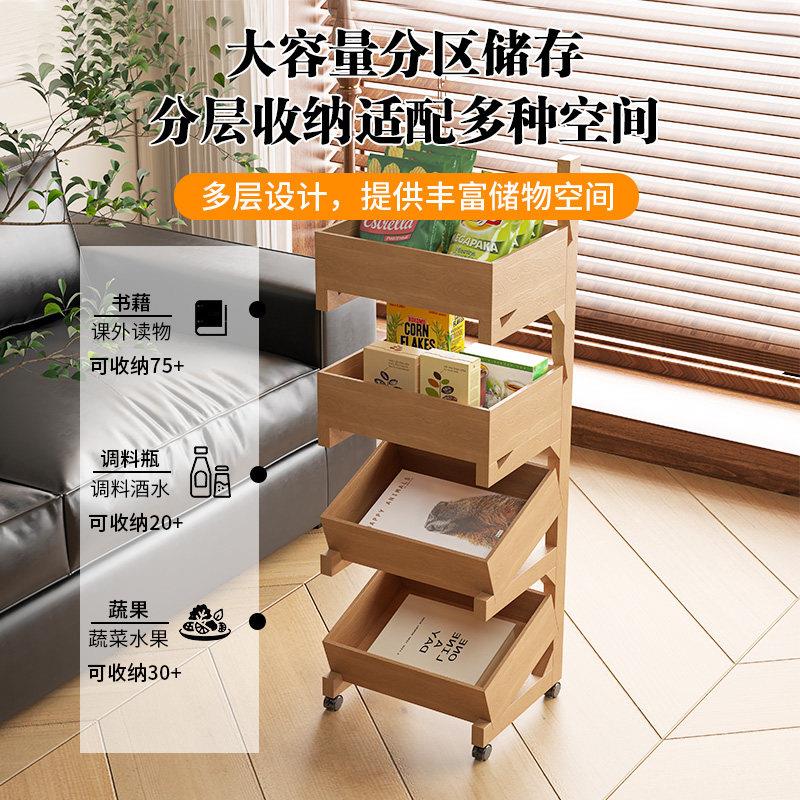 实木置架客厅落地零收纳架可移动物小推食车陈列架厨房层蔬菜展示