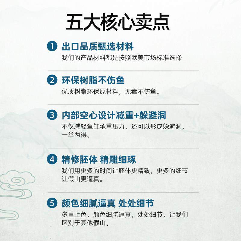 鱼缸1造假山装饰摆饰彷真山水石头大小餐布景套内躲饰避虾景窝水
