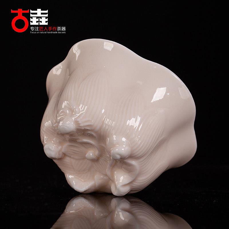 古垚庄阳手工/孩儿红白瓷茶杯陶孩儿红荷瓷品茗杯盒功夫茶具主人