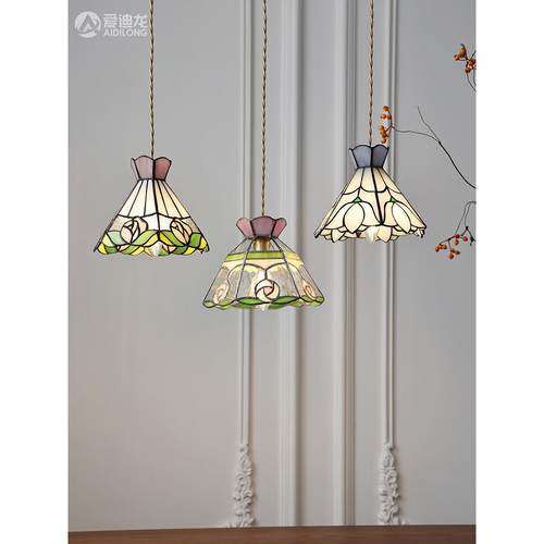 法复古手工玫瑰彩玻璃吊灯TY-8894玄关餐厅式吧台橱窗阳台花卧室i