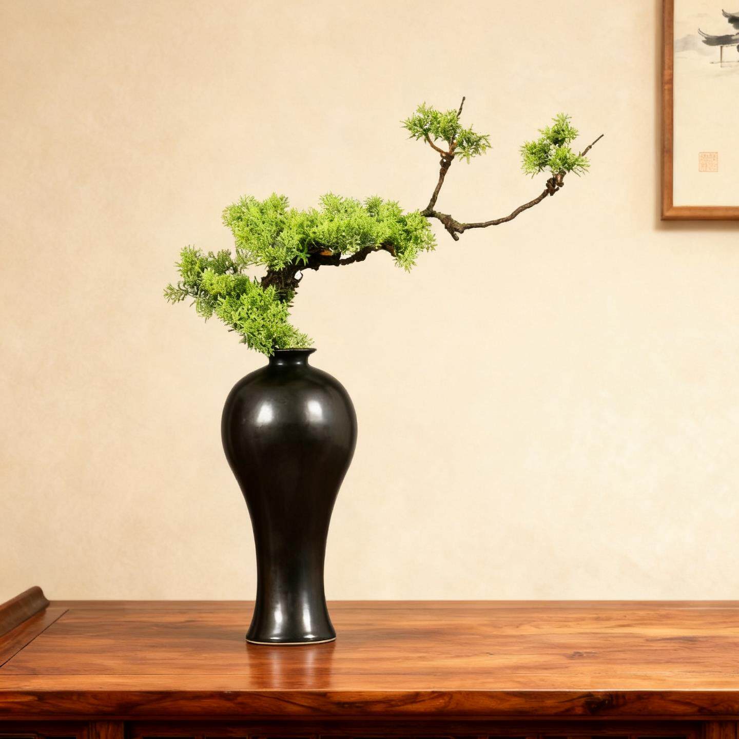 新中式仿真迎松绿植盆客景禅意关RRL茶室桌面书房玄插家居花装饰