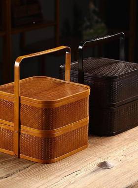 竹篮WOE覆古食品双层三层糕礼点月饼盒盒篮茶具收纳盒礼婚礼盒