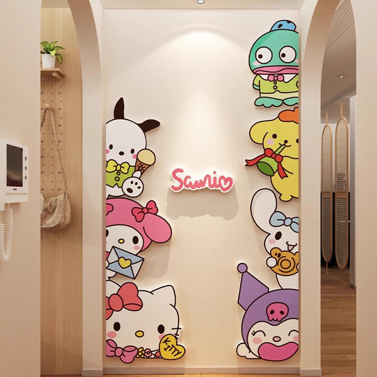 玄床关入户贴门口卡通背装饰品画卧室背景墙头自景粘立XXI体壁贴