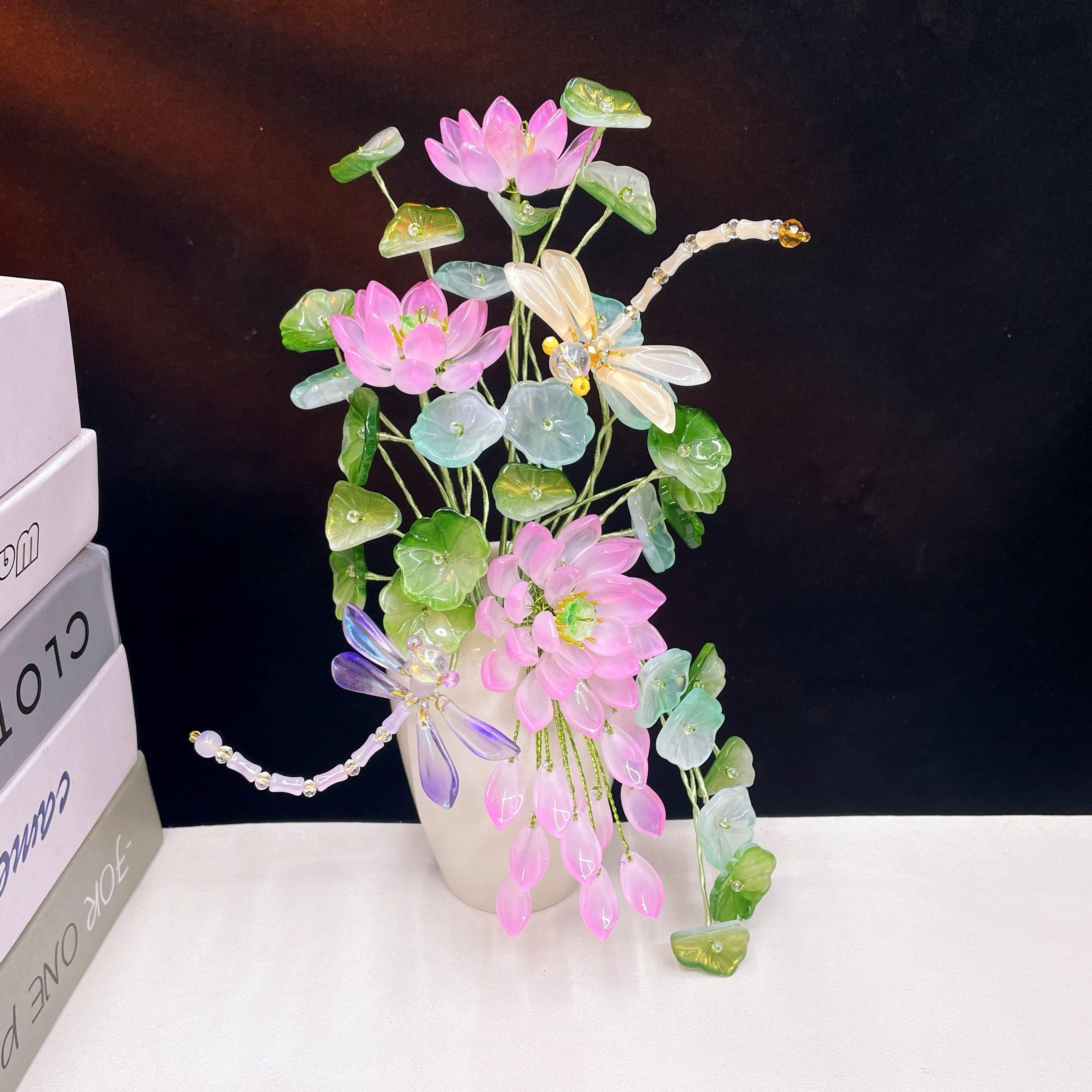 琉璃荷花仿真莲花假花束花摆件古盆精栽致高档WAS佛系风家插居摆
