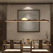 新中式 胡桃木色长条简餐厅一LL943字灯侘寂灯风吊工作极茶室吧台