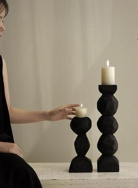 栗级石【法式浪漫】覆古高黑色碳化木SSB蜡烛台样民板间感宿玄关