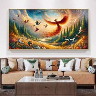 百鸟凤客厅沙发背景装画饰画新墙中式国招财朝风水画花鸟祥NPB和