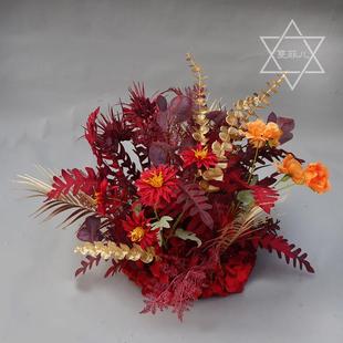 仿包婚庆台路引花成品邮花艺舞花器装饰盆花婚礼T台布置真花0210