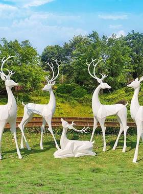 户物外雕彷真白鹿玻璃钢动塑林售楼部公园景观小区摆件装饰OXA摆