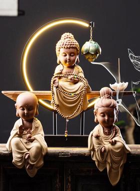 新中陶式意观音jz202004菩萨如来佛像摆倒件禅瓷流香炉客厅装饰