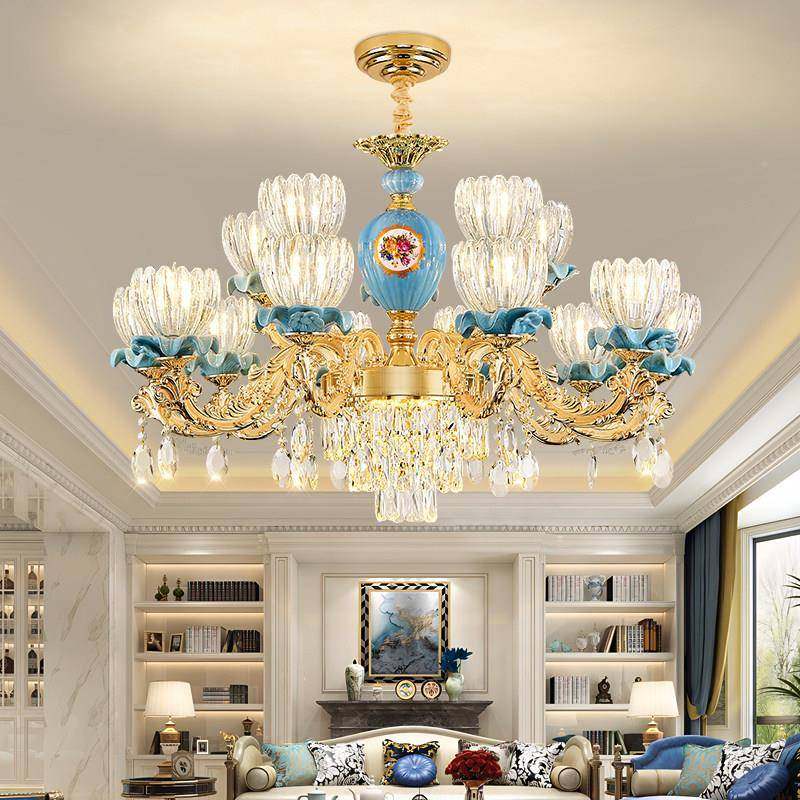 欧式灯客吊厅灯AQG奢华大气法式锌合金水瓷晶灯饰轻灯奢卧室餐厅,家装灯饰光源,客厅吊灯,淘宝优惠券,粉丝福利购,淘宝优惠卷