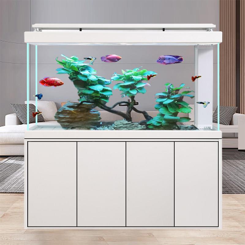 鱼客简尚系列厅大型落地家用水族箱直电角溢流双底关滤玄柜屏缸风