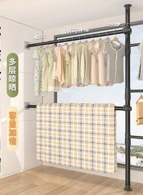 晾顶天立地置衣架衣免打孔伸缩挂架关卧室阳台衣FVC架门后玄挂衣