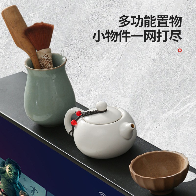 速发电视机挂式置物架支架免打孔置物架黑色收纳架碳钢置物架折叠