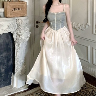 速发大码纯长连蕾风高级感鱼骨收腰吊带芭衣裙夏辣妹欲裙子