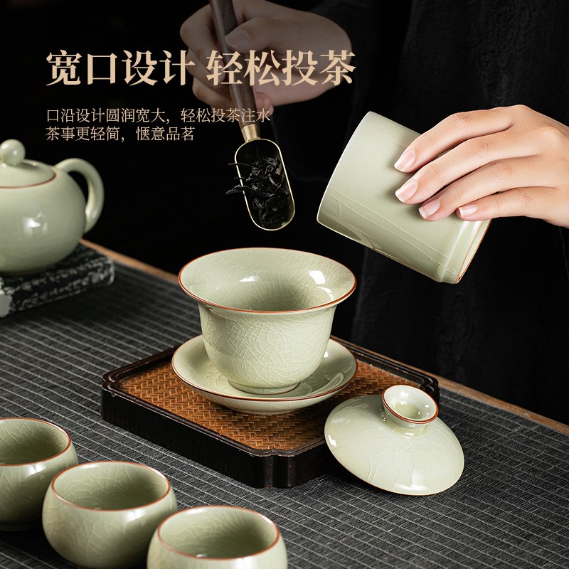 速发景德镇米黄冰裂功夫茶具套装家用客厅高档陶瓷泡茶壶茶杯送礼