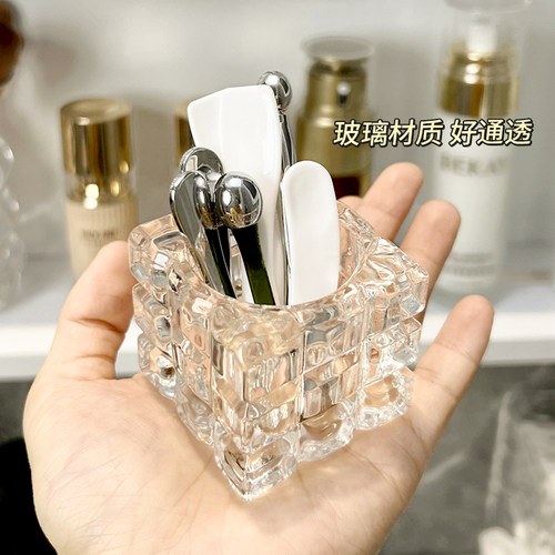 速发镜眼放霜挖取勺收纳盒浴室勺子固定器桌面面柜霜挑棒刷收纳层