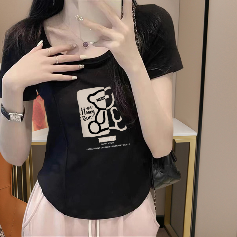 速发正肩辣妹t恤小季设025新款鱼骨圆领短款上衣2计感夏众