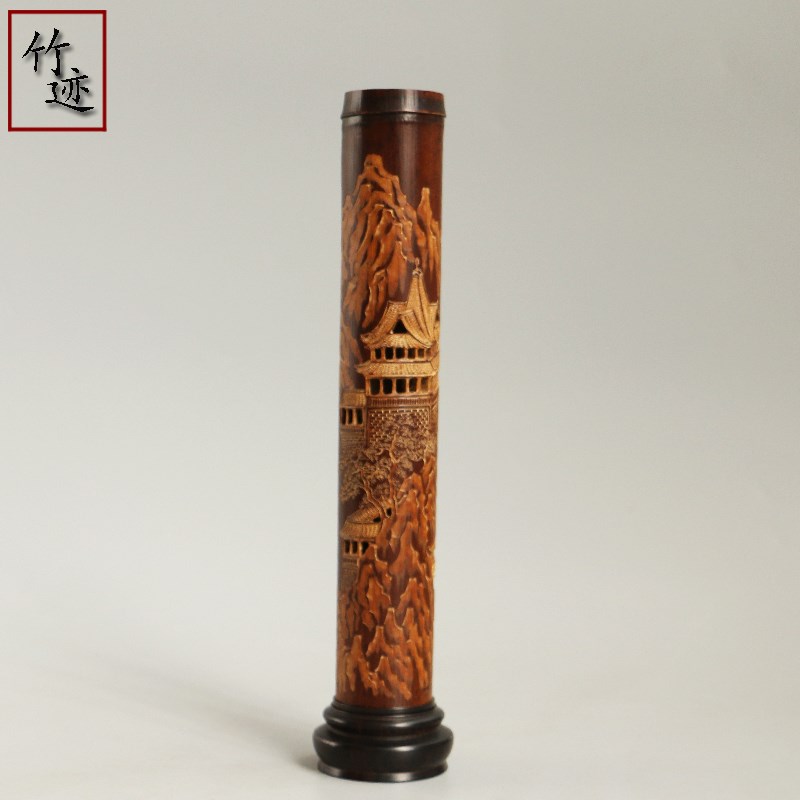 速发满工手工雕刻广西老煤竹线道香插熏香炉香香筒竹迹茶具文玩