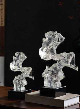 速发新中式禅意高级感室明太湖石树脂茶山摆件假楼书房茶透茶桌装