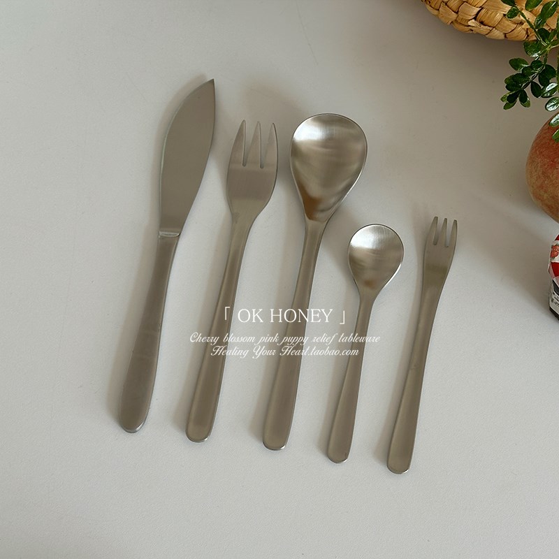 速发0钢不锈4雾面拉丝刀叉勺高级感家用排餐餐具甜品牛西意面