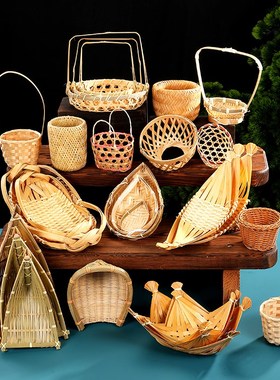 速发件身装饰品摆冷竹编装饰迷你小篮子凉菜刺菜装饰摆件刺身小篮