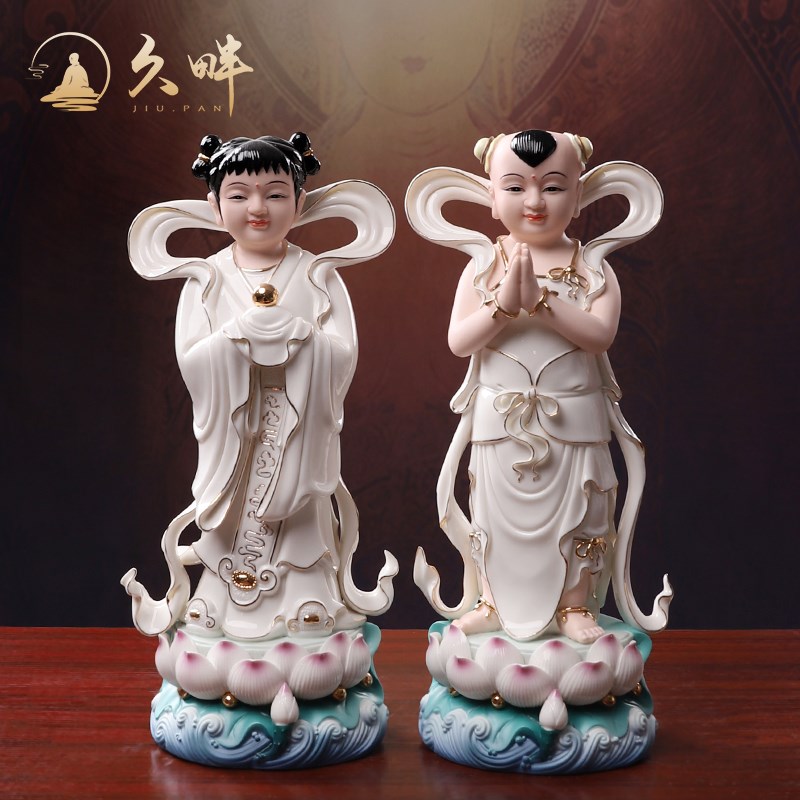 速发男瓷金童玉佛像摆件观音菩子善财童萨童陶童家用供奉摆件