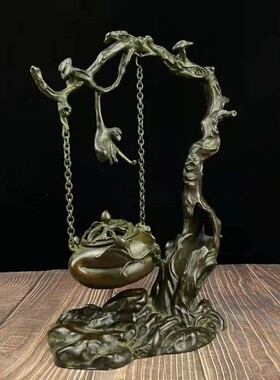 速发纯铜香炉悬挂吊炉道子摘桃熏茶家用室内檀香沉香炉猴中式禅意