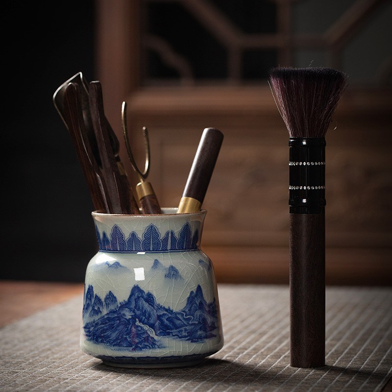 速发茶道六君子功夫茶具陶瓷用品配件青花瓷山水画套装泡茶工具茶