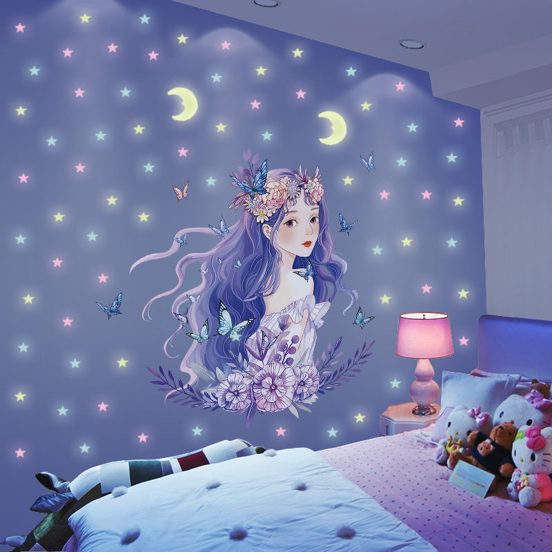 速发布主房间装饰床头公置孩卧儿背景墙贴纸氛围感夜光室童墙面贴