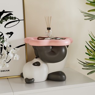 速发创意熊猫入户门口玄件放收纳装 柜上托饰品高级感小众 盘摆关鞋