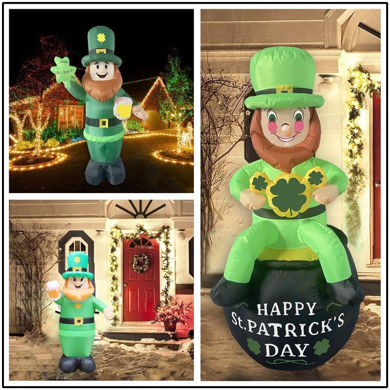 速发圣帕特里克节精灵充气发光商气模爱酒兰啤尔节装饰充场