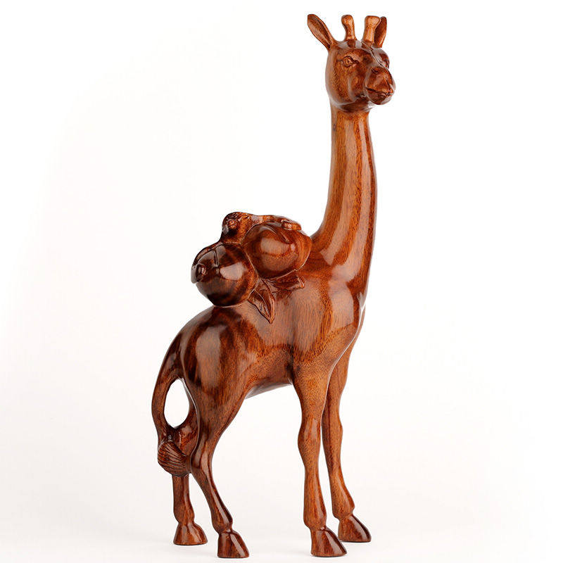 速发红居手工艺寿 福禄寿鹿蝙蝠寿桃实木雕刻家木老人祝品摆件礼