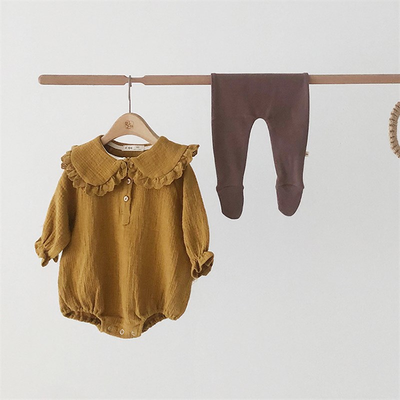 速发韩版宝宝连体春衣秋婴儿哈衣0-月公主荷叶领长袖爬服