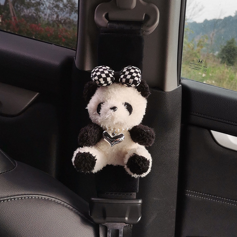 速发黑色汽车护肩套柔爱熊猫可软车载保险车防勒脖子套内用装饰