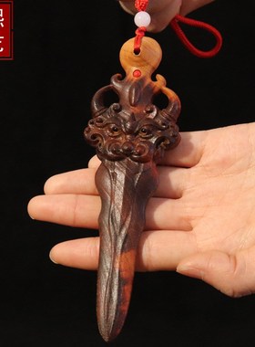 速发雷击木质木剑桃木睚眦剑木手工艺品桃把件雷劈木宝剑吊坠儿童