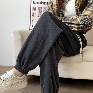 长裤 灰色运动裤 加绒灯笼裤 2025新款 女 女春秋宽松束脚休闲显瘦卫裤
