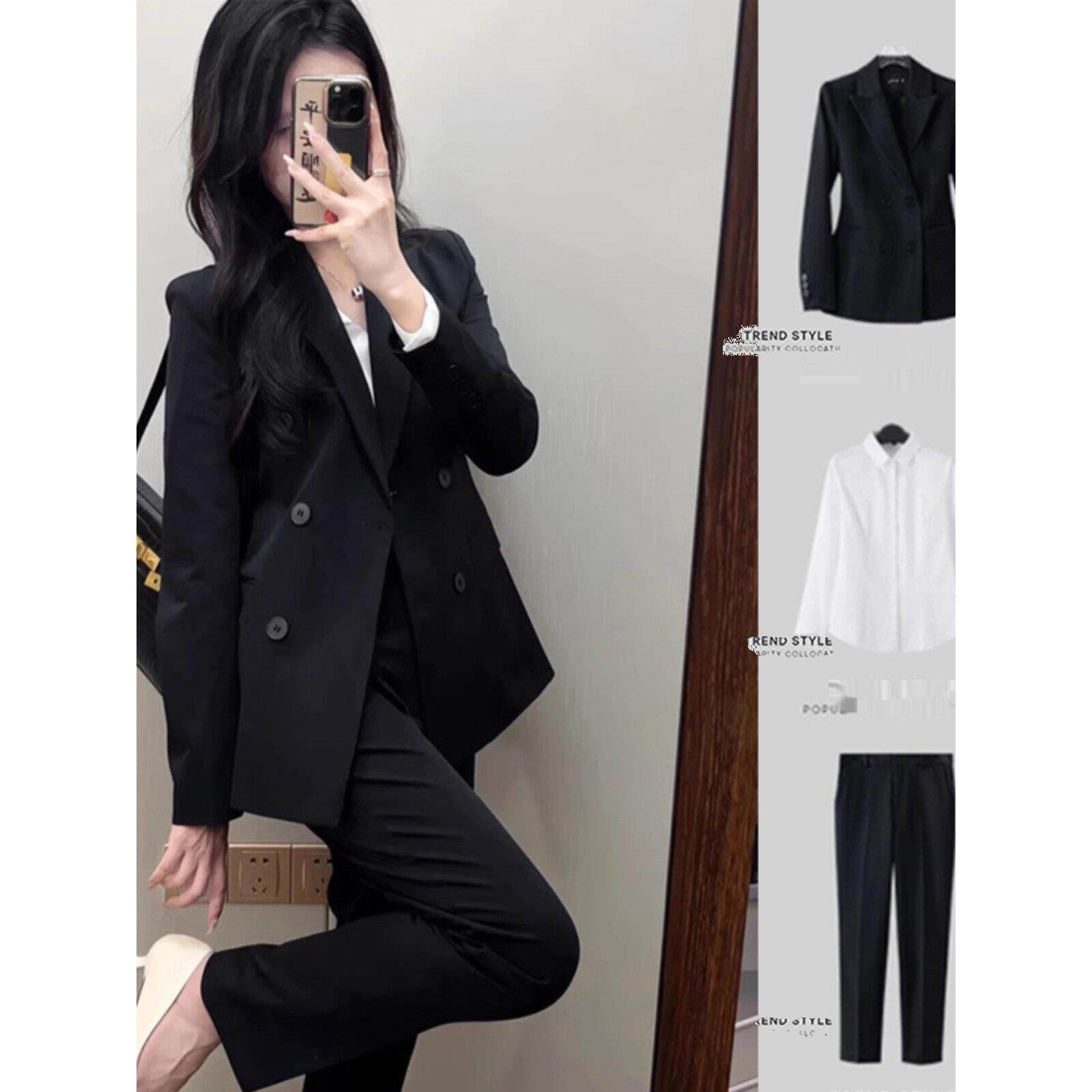 职业面试正装女套装春秋季新款百搭工作服修身套装工装夹克