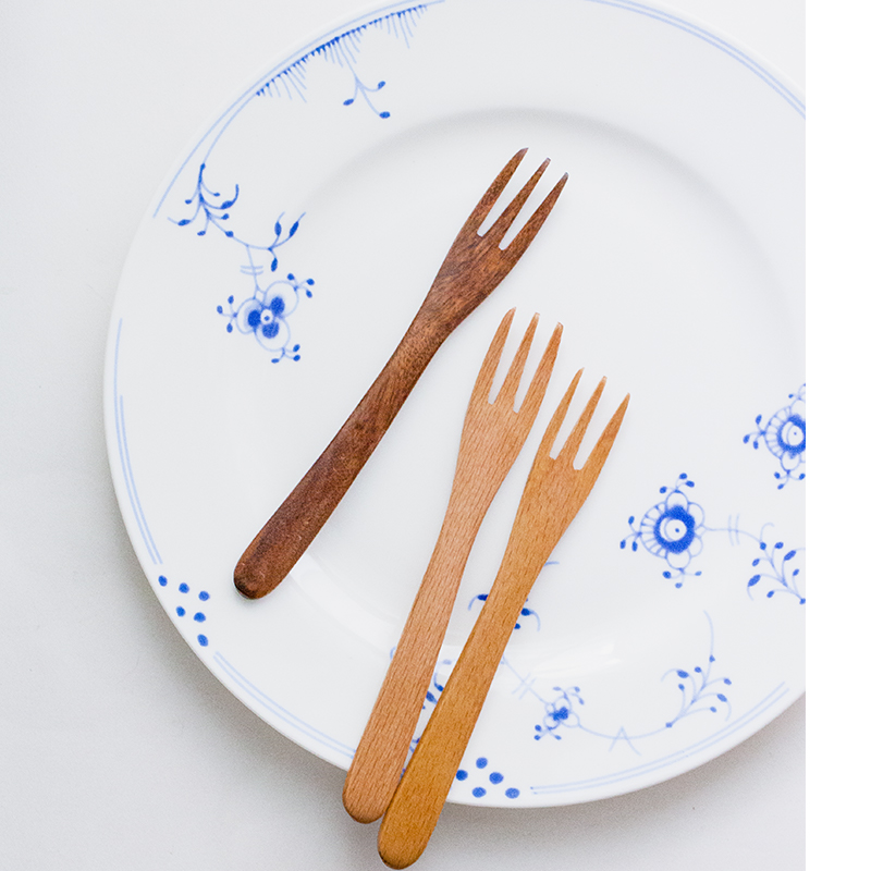 儿童安全点心厨房餐具柚木水果叉