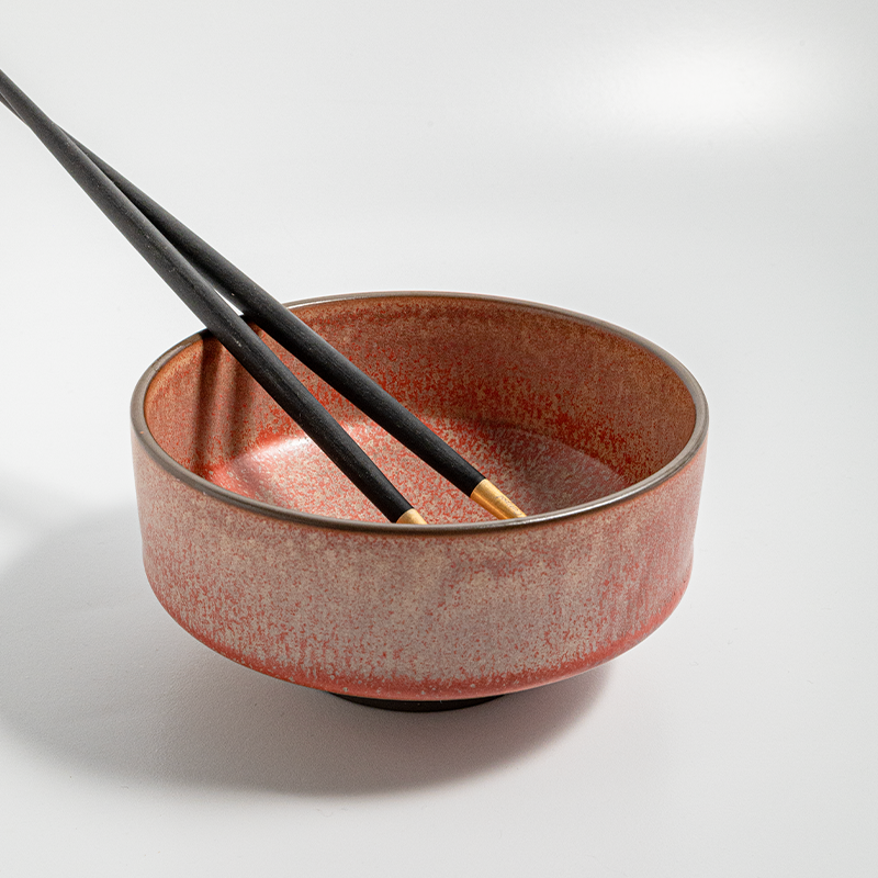 目外陶瓷餐具窑变黑陶土碗4.7英寸米饭碗家用吃饭小碗创意直身碗