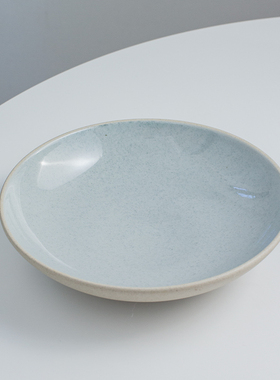 北欧蓝色芝麻点浅口碗窑变菜盘9.35英寸夏季小清新创意汤碗沙拉盘