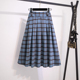 大码 胖mm浅蓝色复古格子毛呢半身裙女冬a字伞裙格纹百褶中长裙子