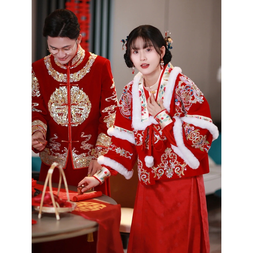 日本品质明制秀禾服婚服马面裙中式婚服新娘改良汉服订婚结婚礼服