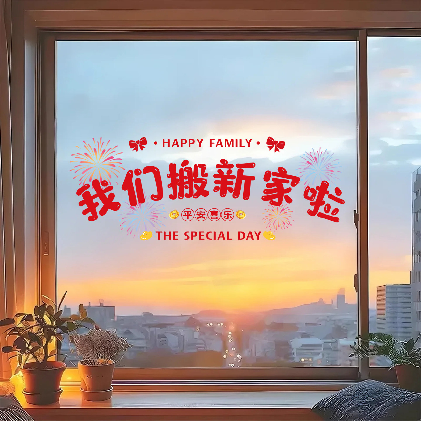 乔迁之喜装饰窗花静电玻璃贴纸窗贴新居新家布置搬家入宅仪式用品