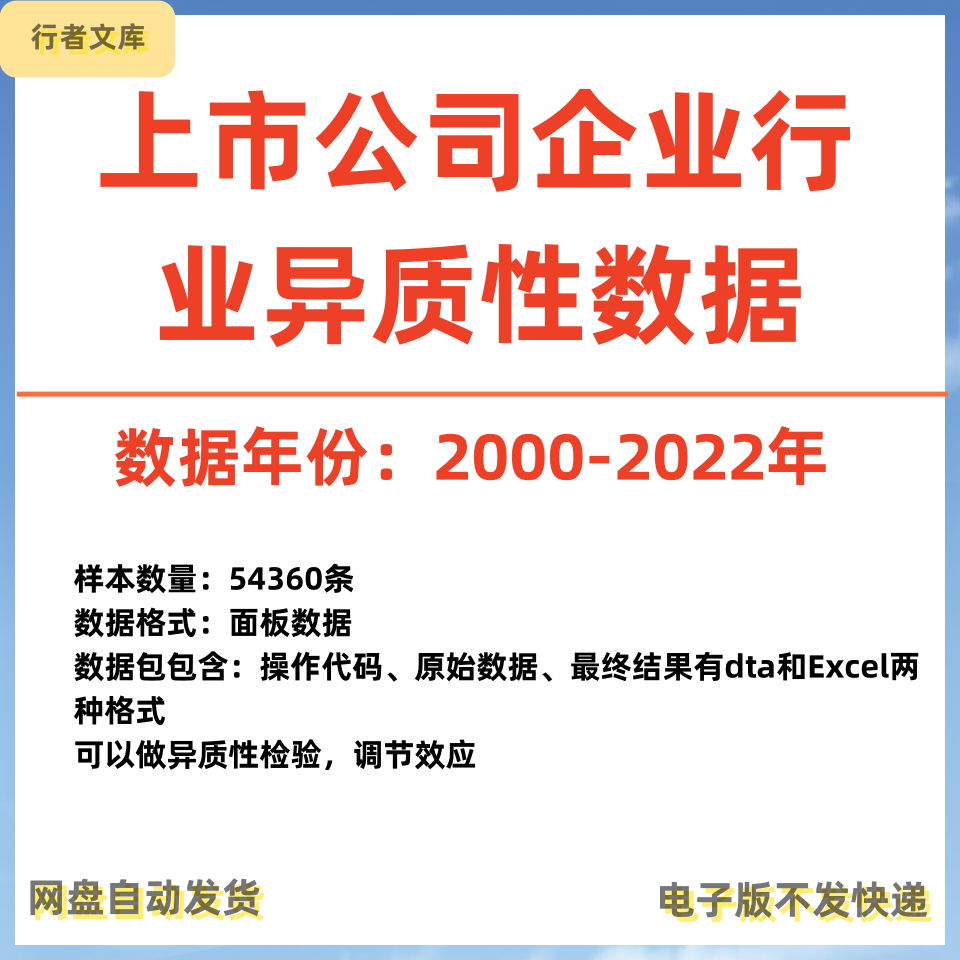 2000-2022上市公司企业行业异质性数据