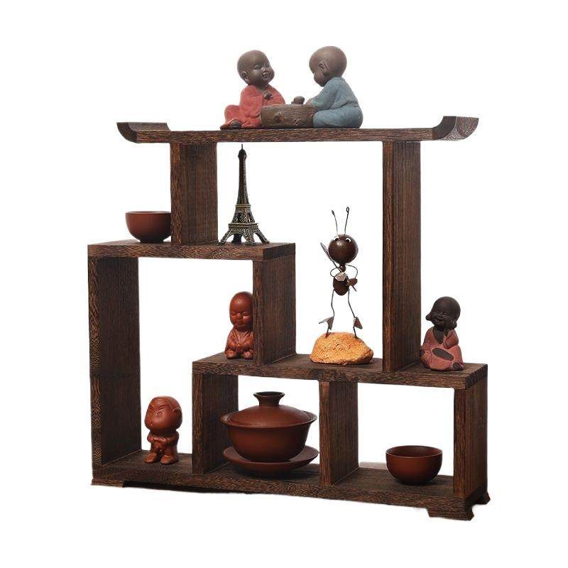 博古架小实木中式迷你桌面摆件紫砂壶展示架多宝阁茶具架子置物架
