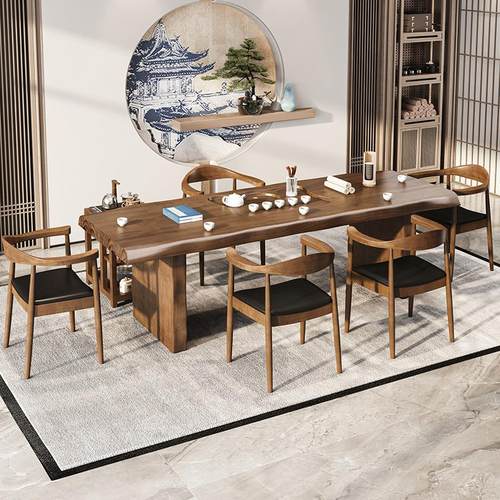 古典中式带茶盘实木茶桌家用客厅成套泡茶桌办公接待禅意茶桌椅